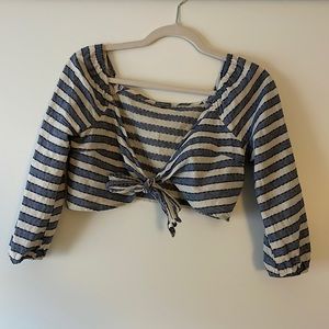 Striped Cropped tie front Long Sleeve Shirt